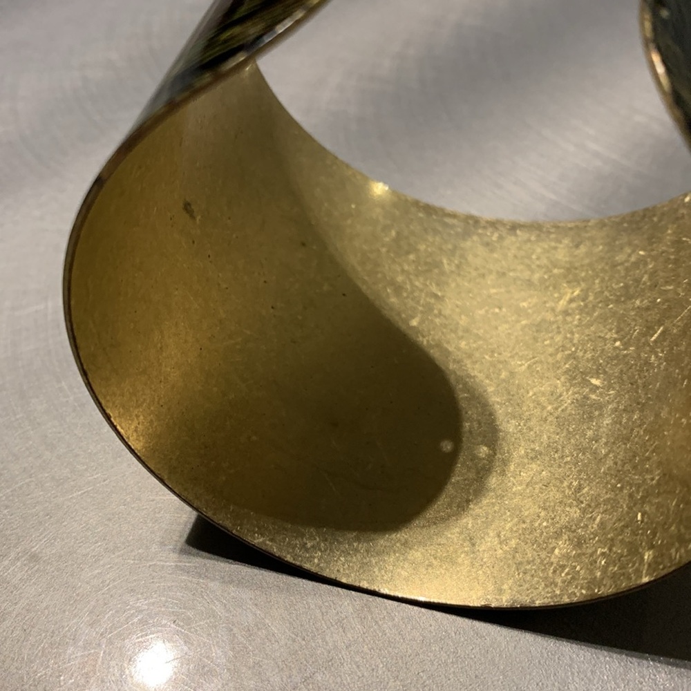 Gold Tone Peacock Print Cuff Bracelet - Picture 6 of 6